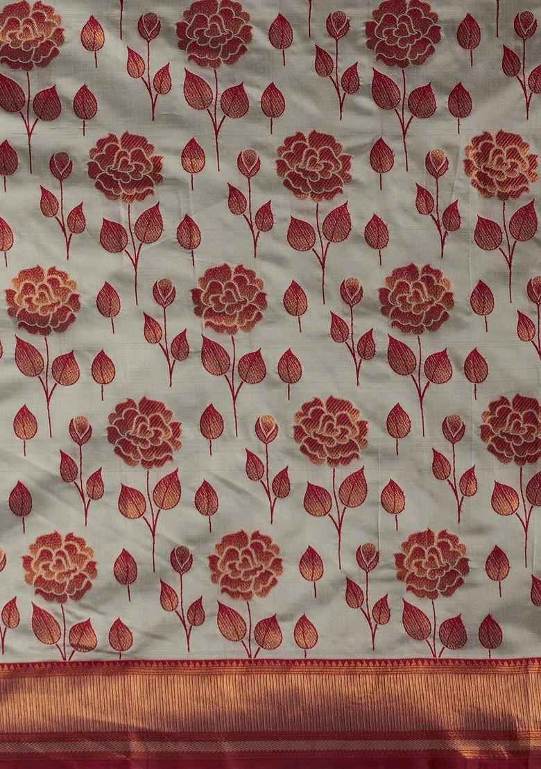 Grey Zari Silk Saree Set