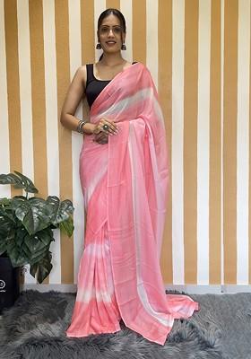 Pink Striped Chiffon Saree Set