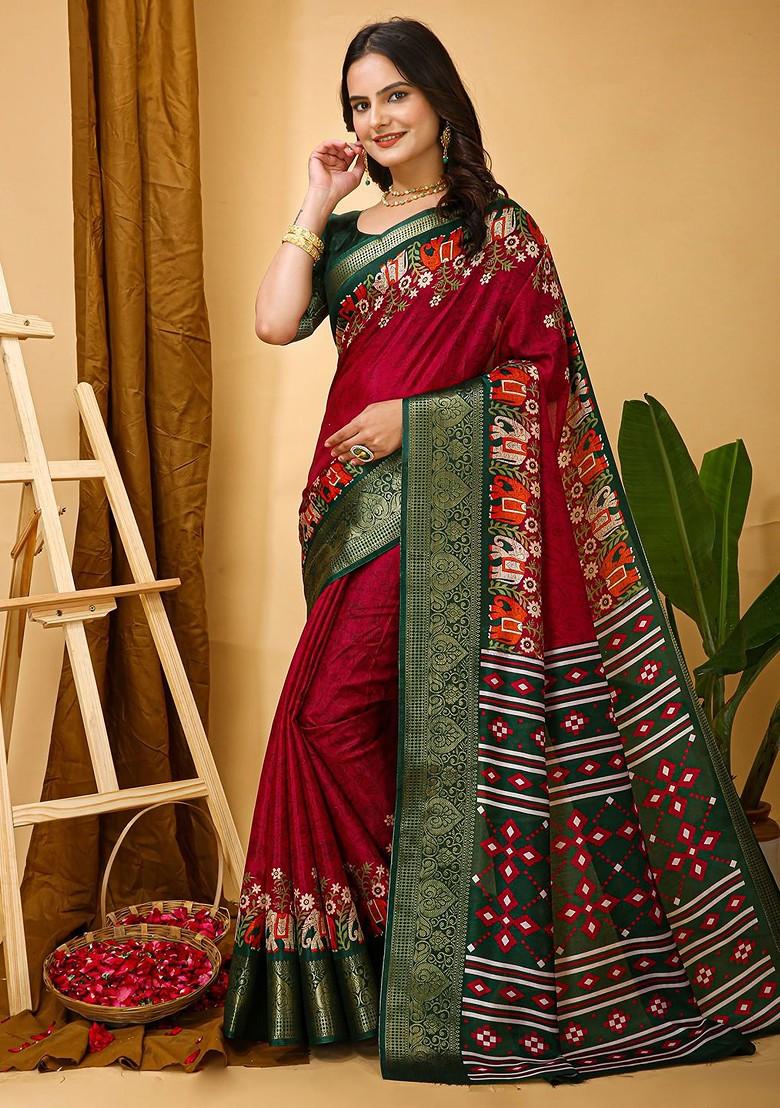 Red Kalamkari Kanjeevaram Silk Saree Set