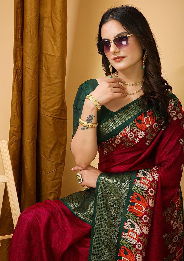 Red Kalamkari Kanjeevaram Silk Saree Set