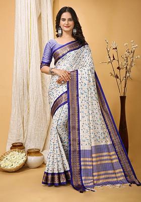 White Zari Cotton Saree Set