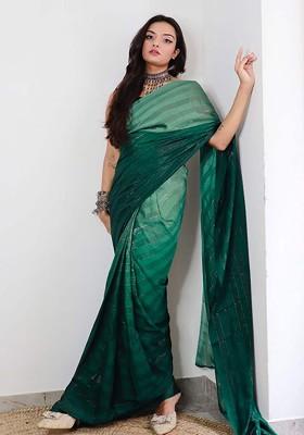 Green Embroidered Georgette Saree Set