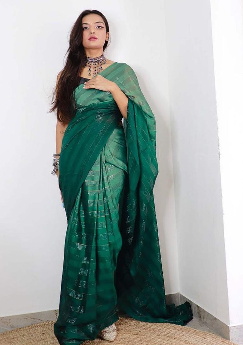 Green Embroidered Georgette Saree Set