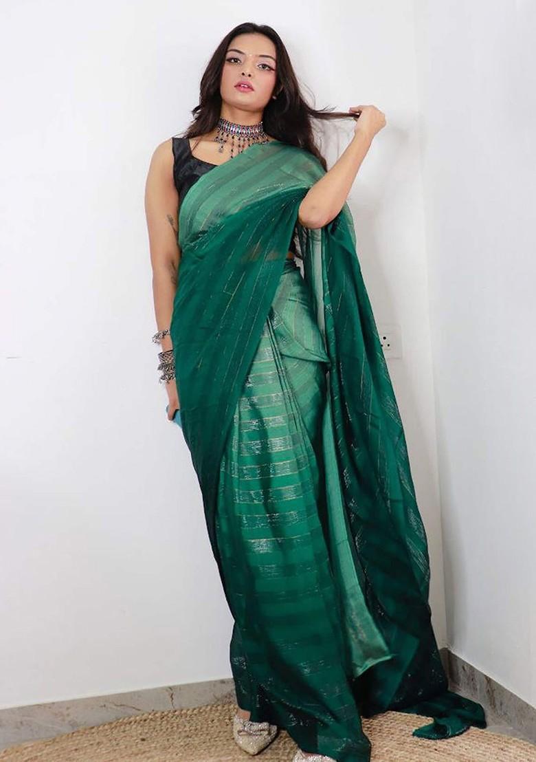 Green Embroidered Georgette Saree Set