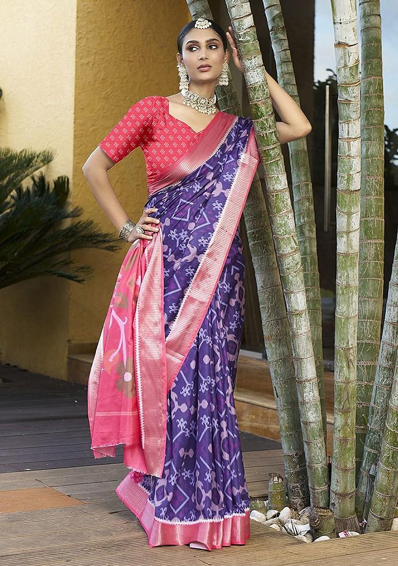 Purple Zari Crepe Saree Set