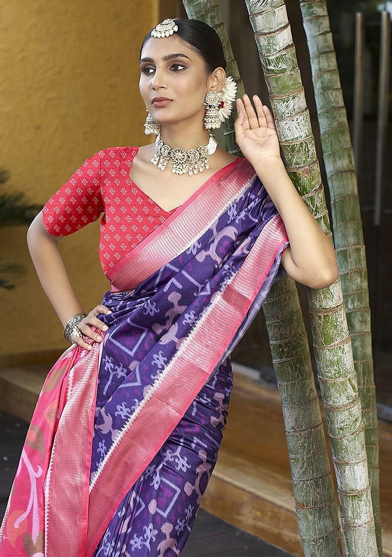 Purple Zari Crepe Saree Set