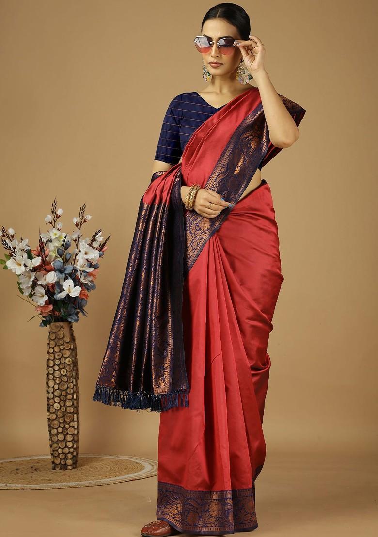 Red Embroidered Kanjeevaram Silk Saree Set