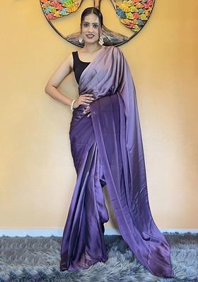 Purple Embroidered Chiffon Saree Set