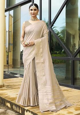 Brown Zari Bhagalpuri Silk Saree Set