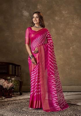 Pink Bandhani Print Cotton Saree Set