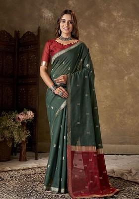 Green Zari Cotton Saree Set
