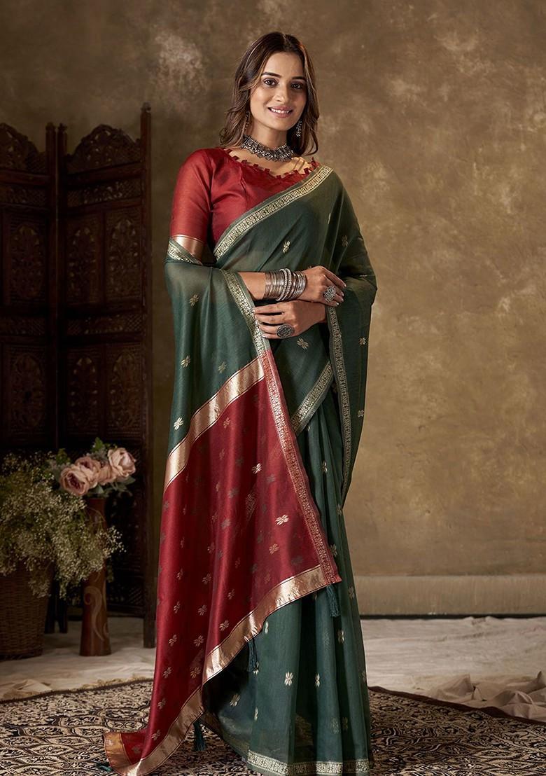 Green Zari Cotton Saree Set
