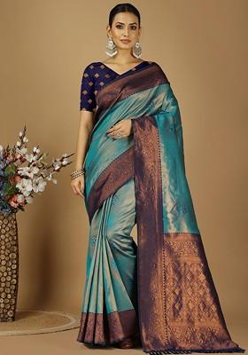 Blue Zari Kanjeevaram Silk Saree Set