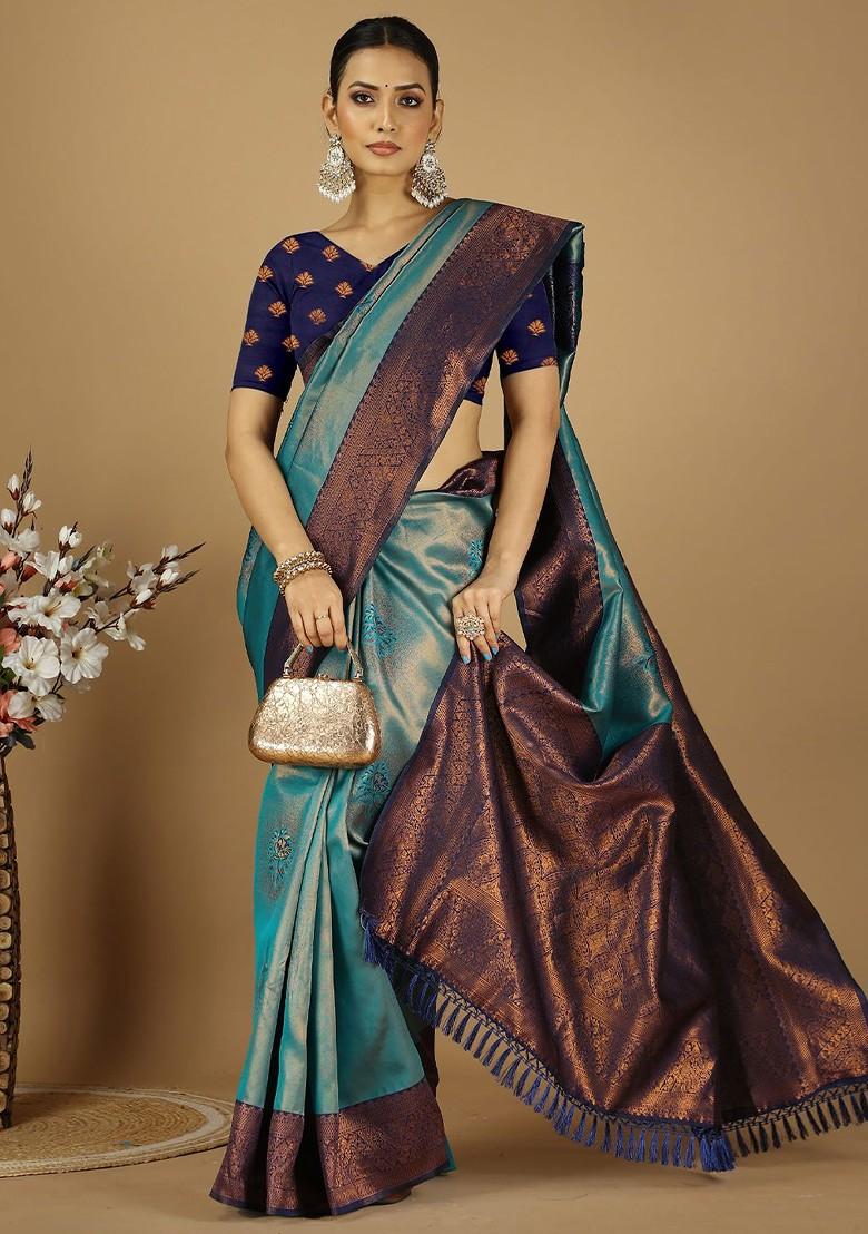 Blue Zari Kanjeevaram Silk Saree Set
