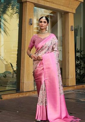 Pink Zari Kanjeevaram Silk Saree Set