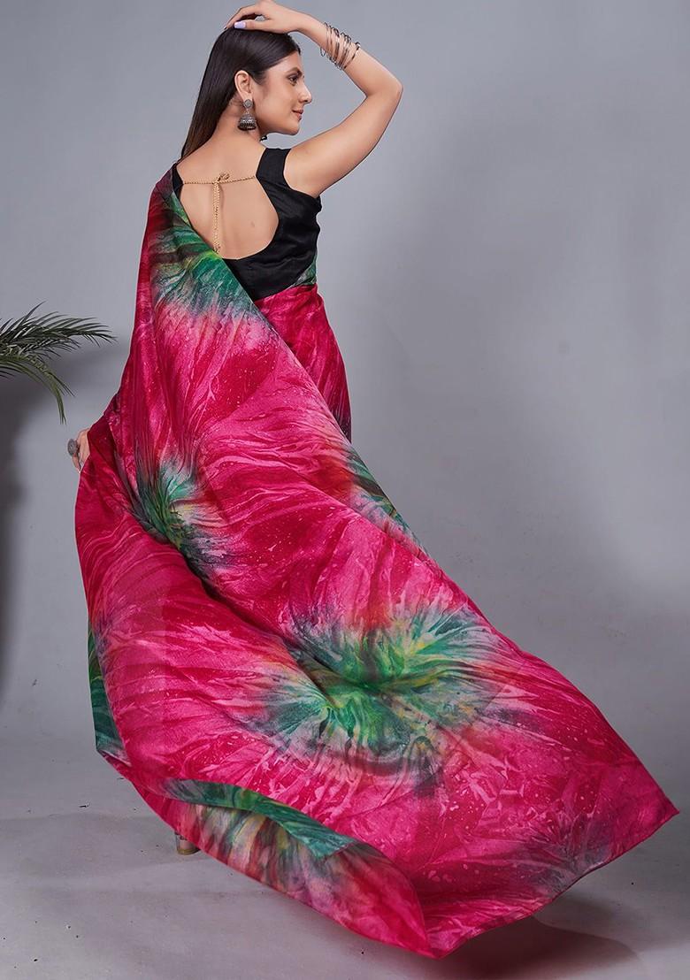 Red Tie And Dye Chiffon Saree Set