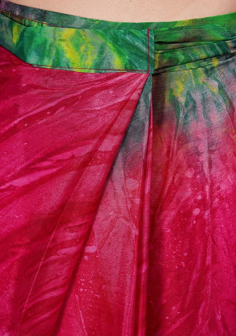 Red Tie And Dye Chiffon Saree Set