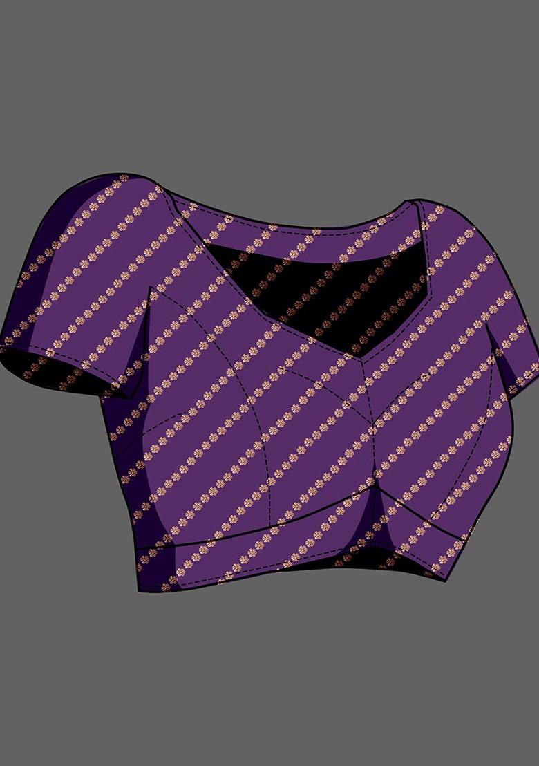 Purple Zari Crepe Saree Set