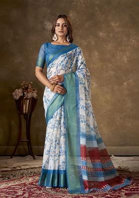 White Zari Cotton Saree Set