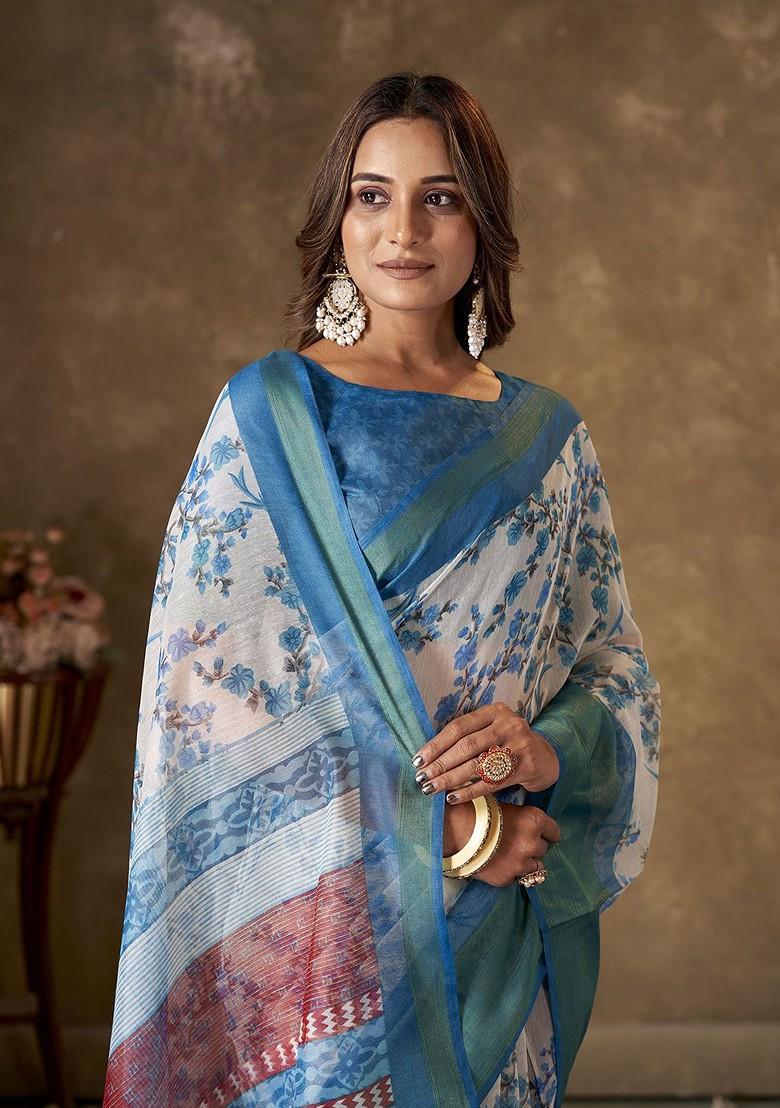 White Zari Cotton Saree Set