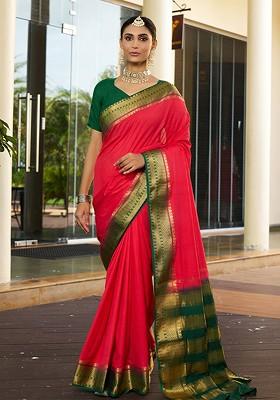 Pink Zari Crepe Saree Set