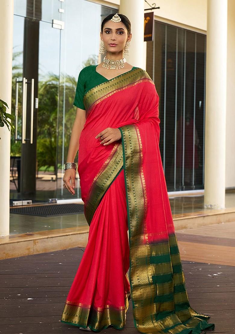 Pink Zari Crepe Saree Set