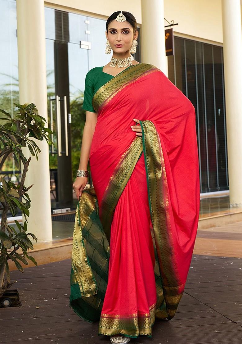 Pink Zari Crepe Saree Set