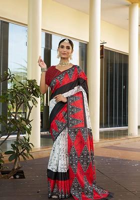 White Embroidered Cotton Saree Set