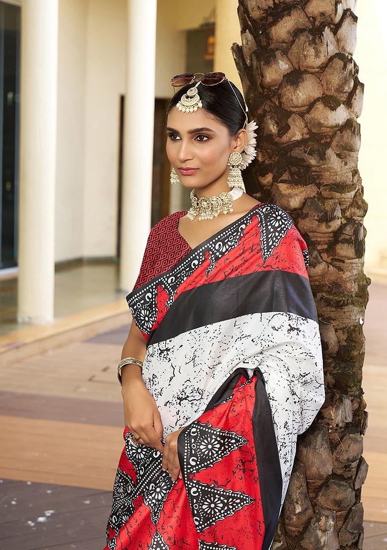 White Embroidered Cotton Saree Set