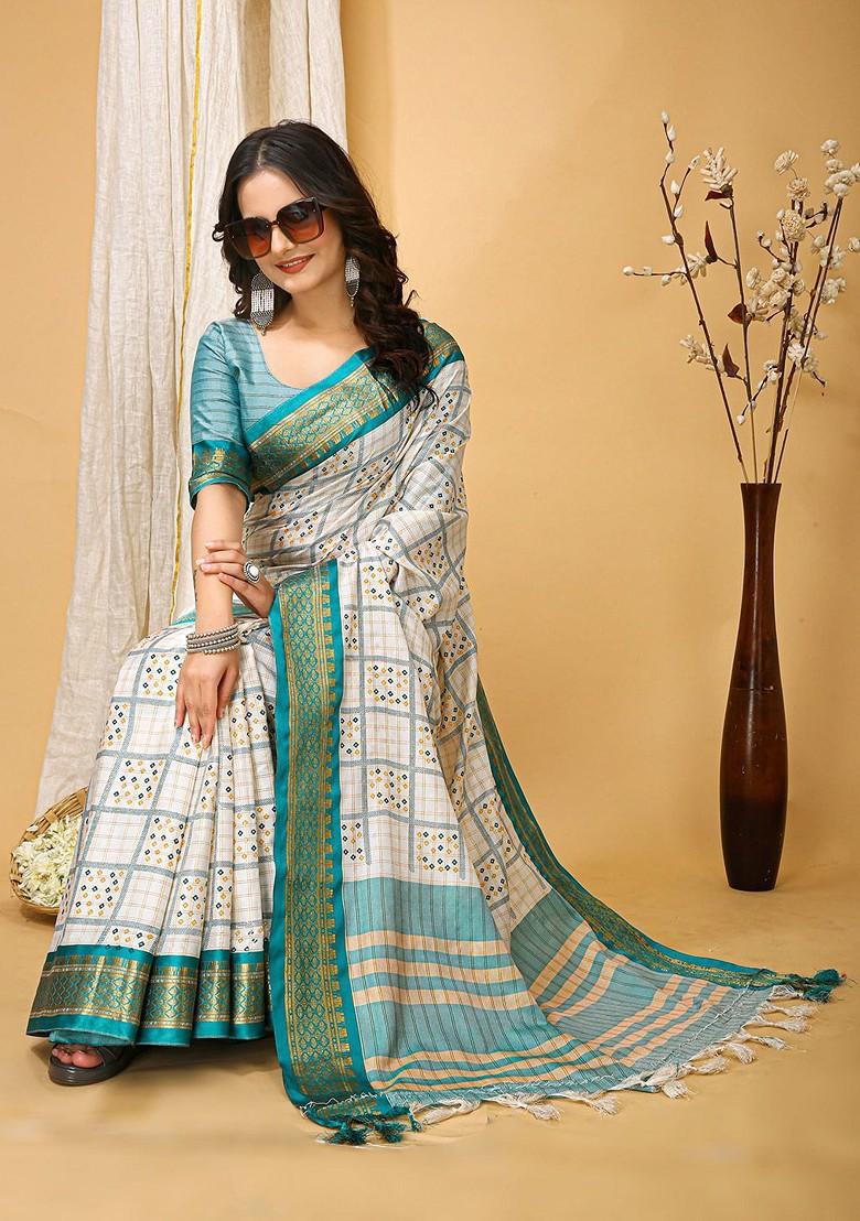 White Zari Cotton Saree Set