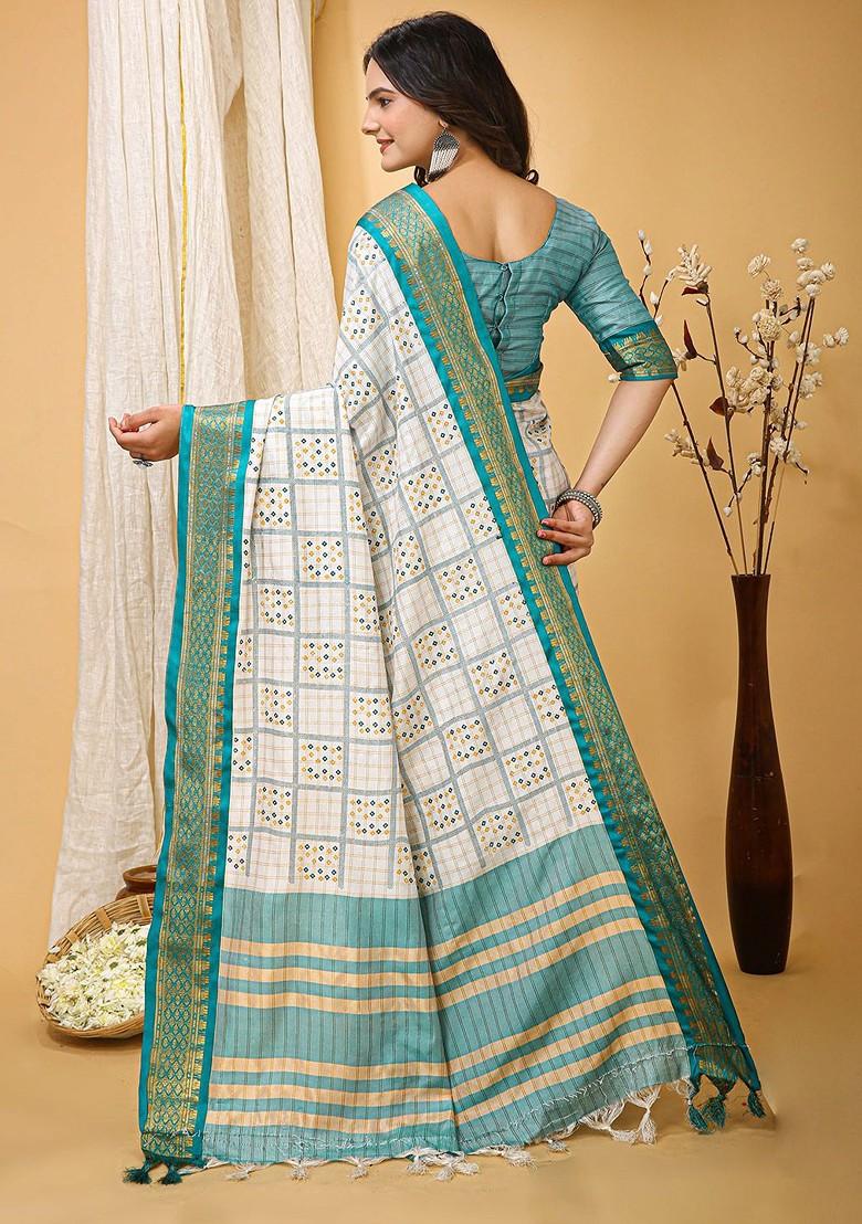 White Zari Cotton Saree Set