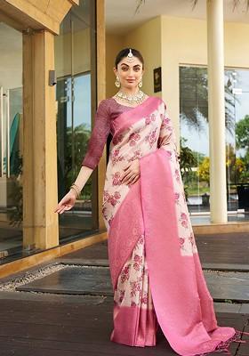 White Zari Kanjeevaram Silk Saree Set