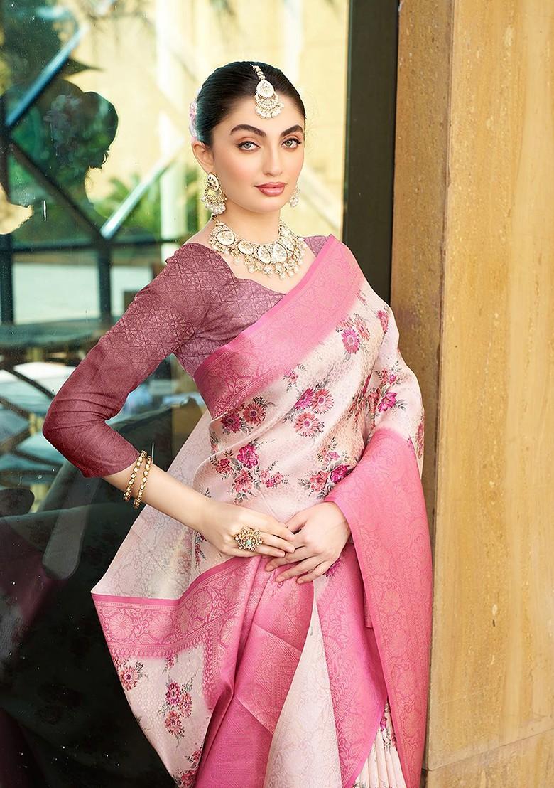 White Zari Kanjeevaram Silk Saree Set