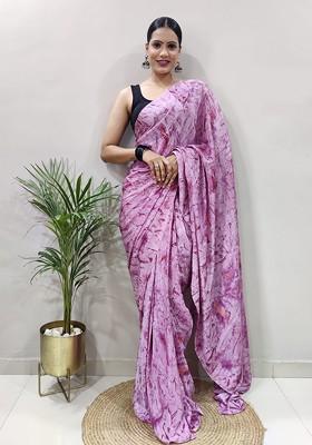 Purple Abstract Print Georgette Saree Set