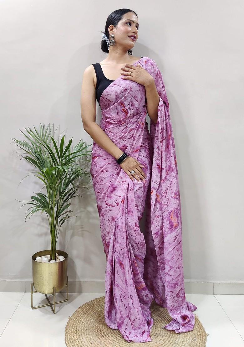 Purple Abstract Print Georgette Saree Set