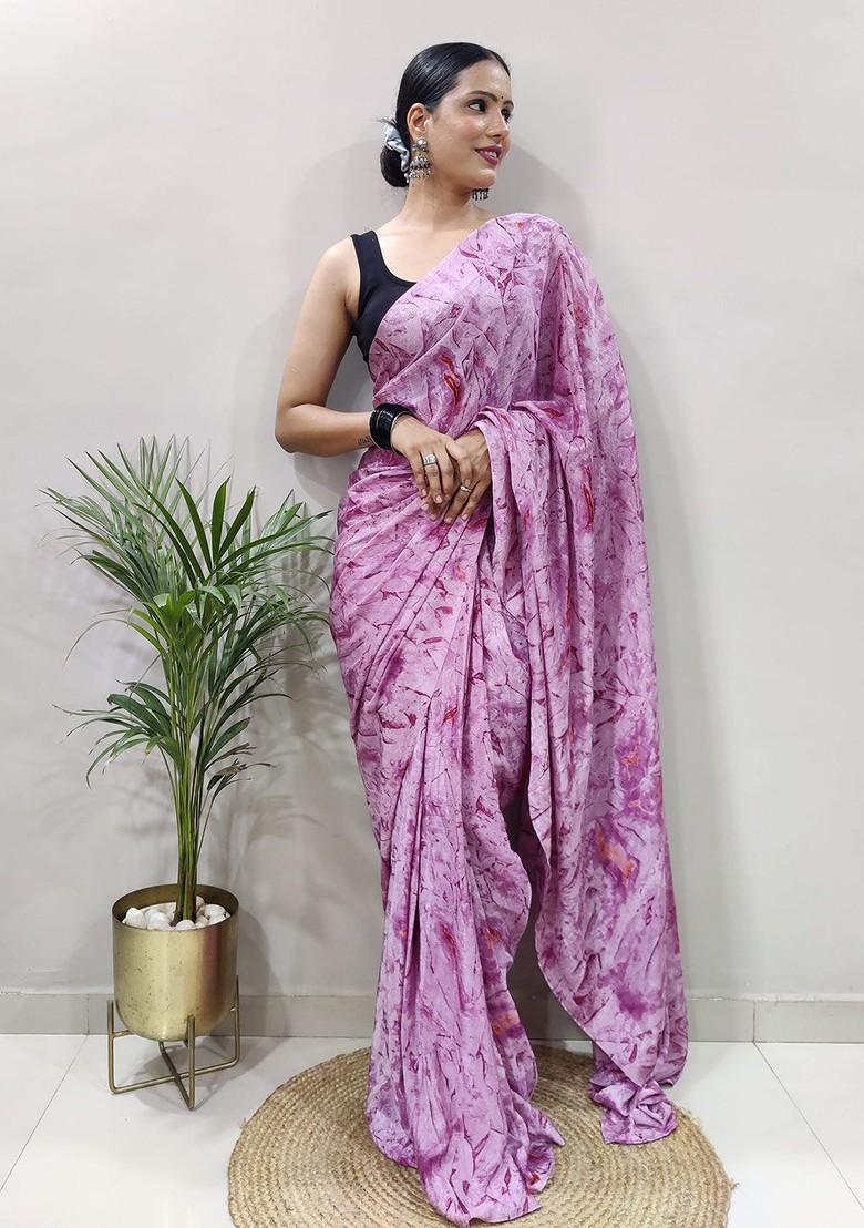 Purple Abstract Print Georgette Saree Set