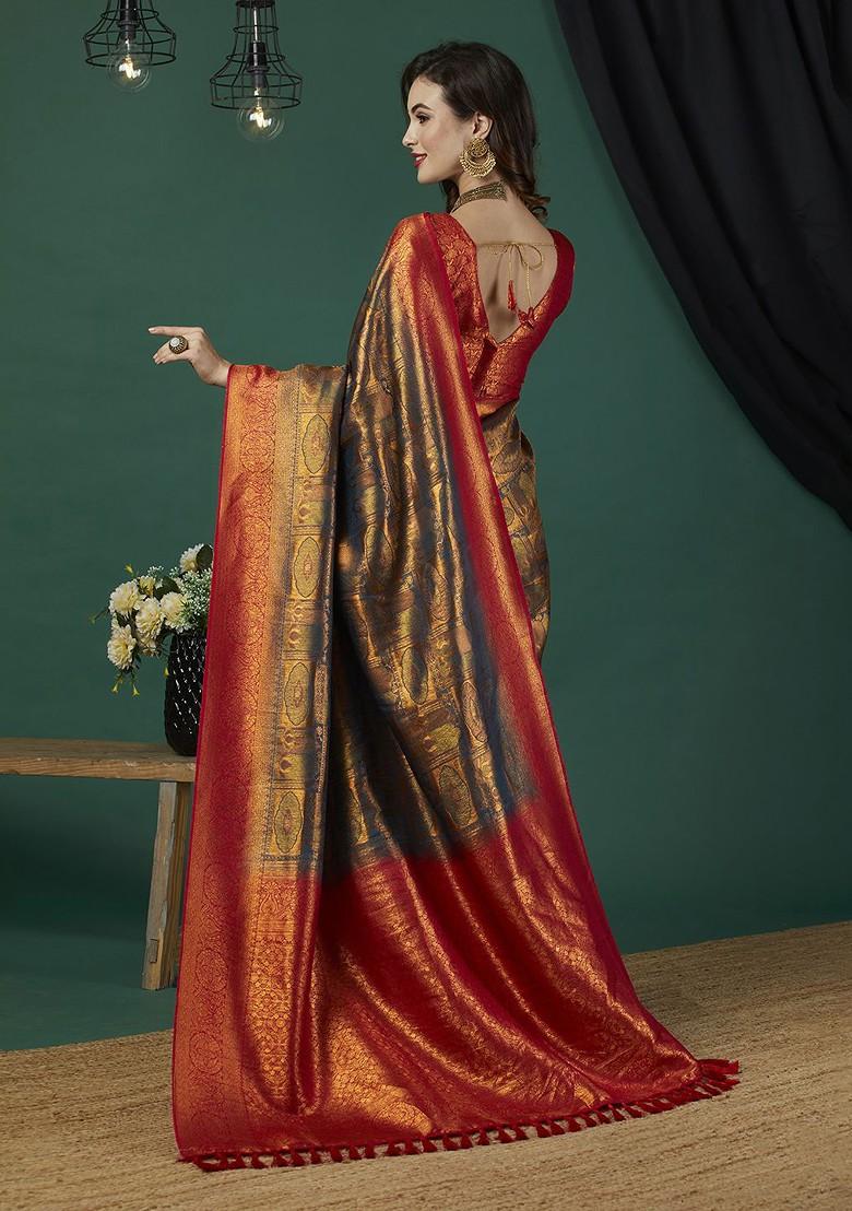 Yellow Zari Kanjeevaram Silk Saree Set