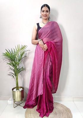 Pink Embroidered Chiffon Saree Set