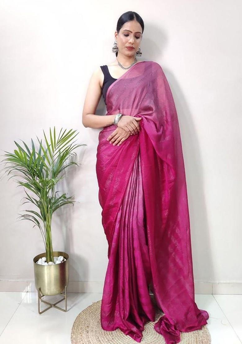 Pink Embroidered Chiffon Saree Set