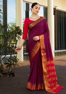 Purple Zari Crepe Saree Set