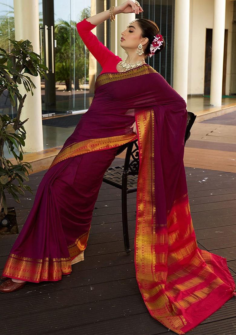 Purple Zari Crepe Saree Set
