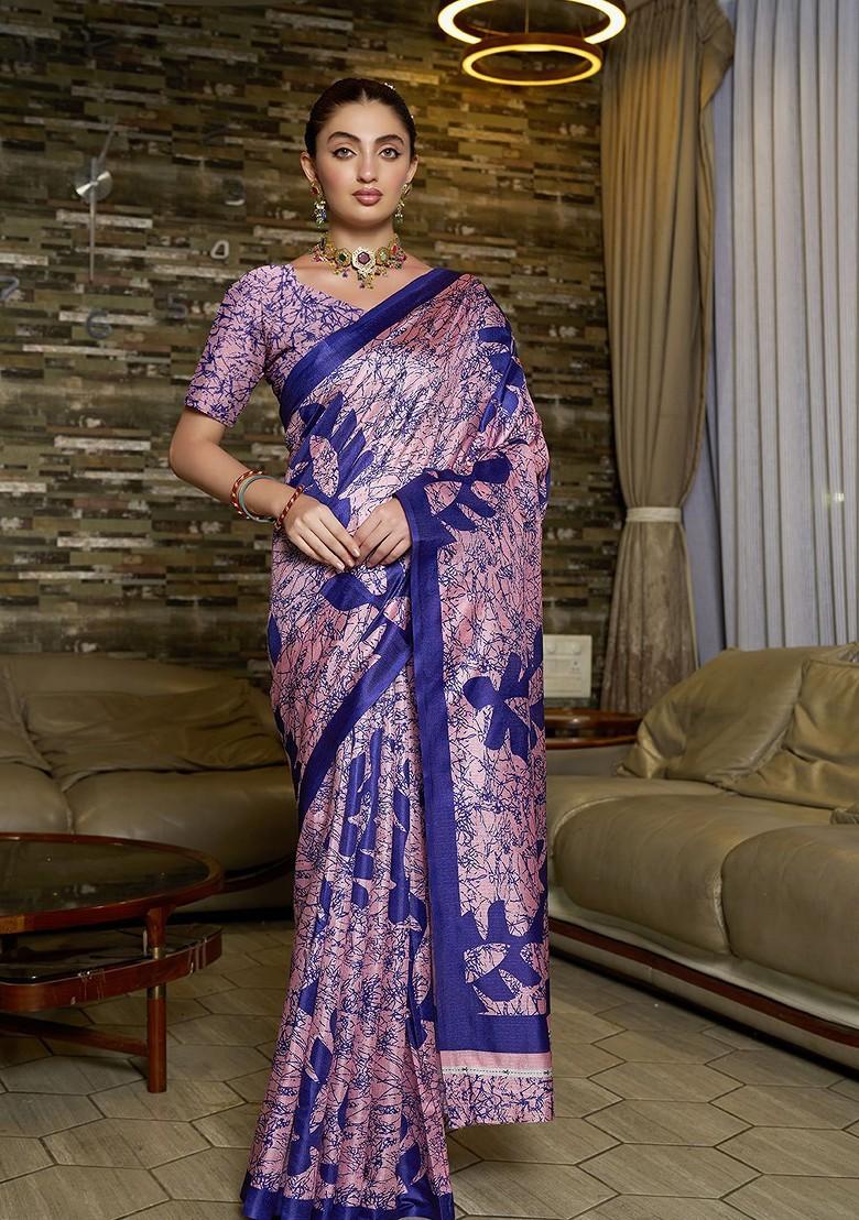 Pink Printed Silk Saree Set