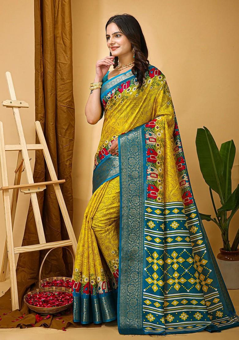 Yellow Zari Kanjeevaram Silk Saree Set
