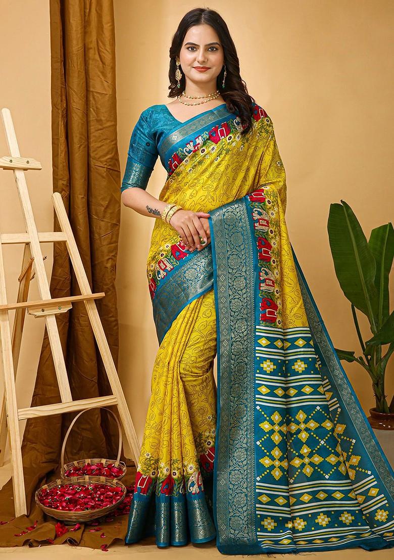 Yellow Zari Kanjeevaram Silk Saree Set