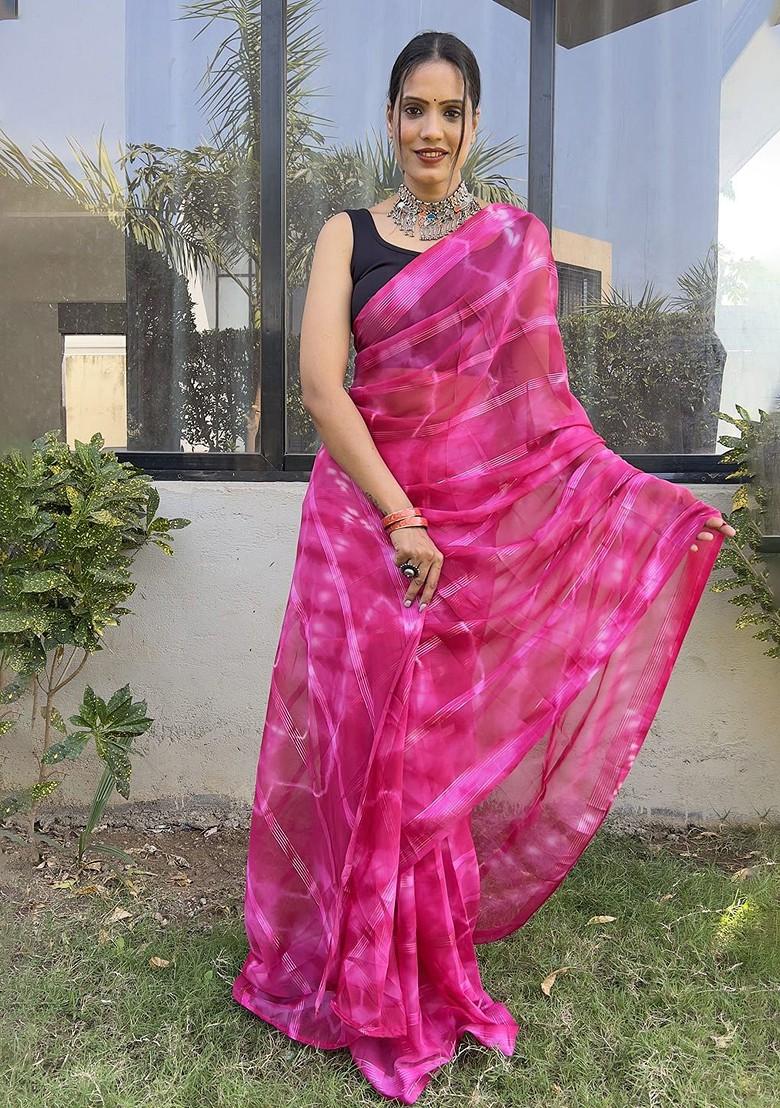 Pink Tie And Dye Georgette Saree Set