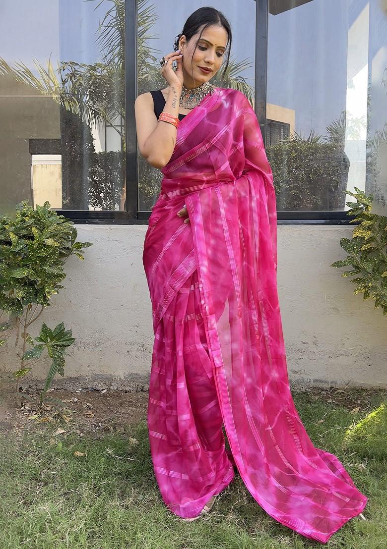Pink Tie And Dye Georgette Saree Set