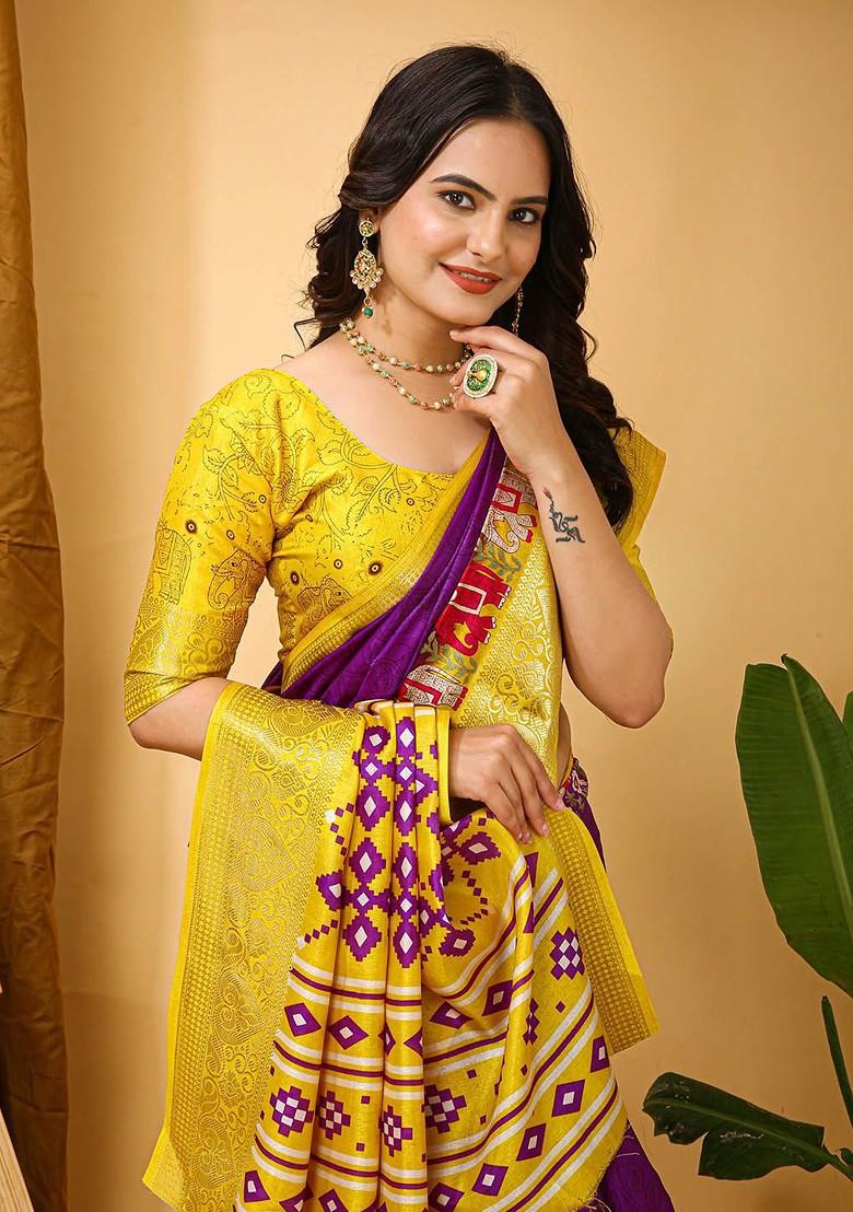 Purple Kalamkari Kanjeevaram Silk Saree Set