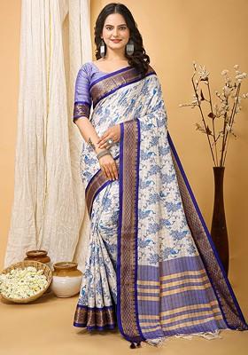 White Zari Cotton Saree Set