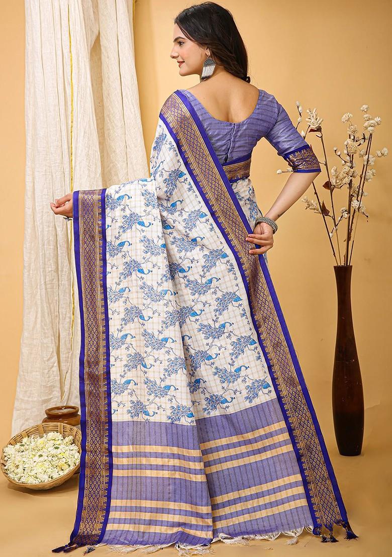 White Zari Cotton Saree Set