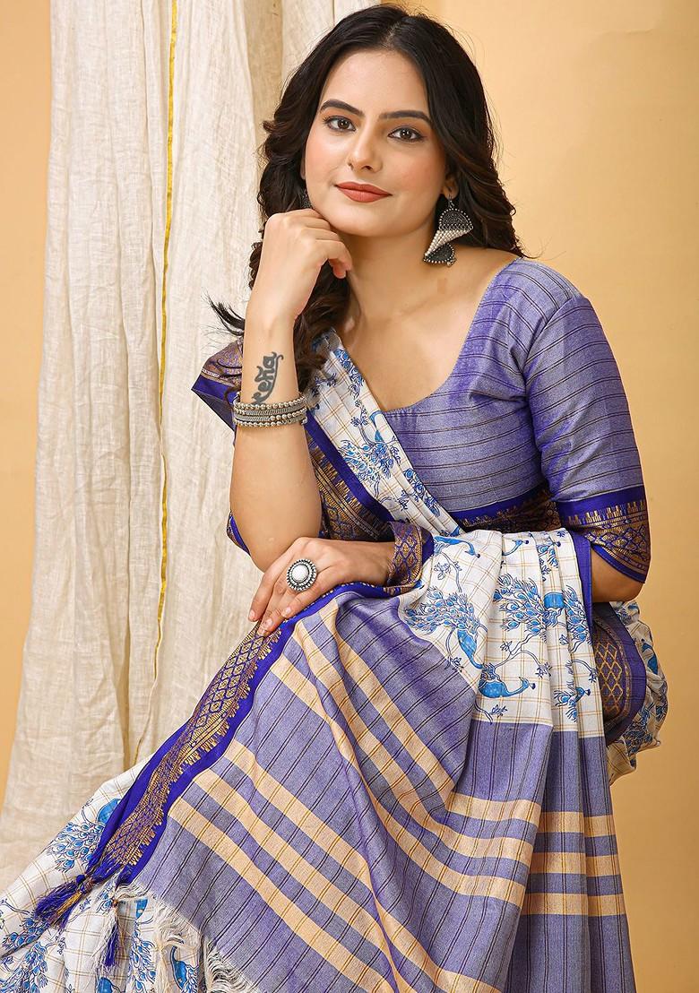 White Zari Cotton Saree Set